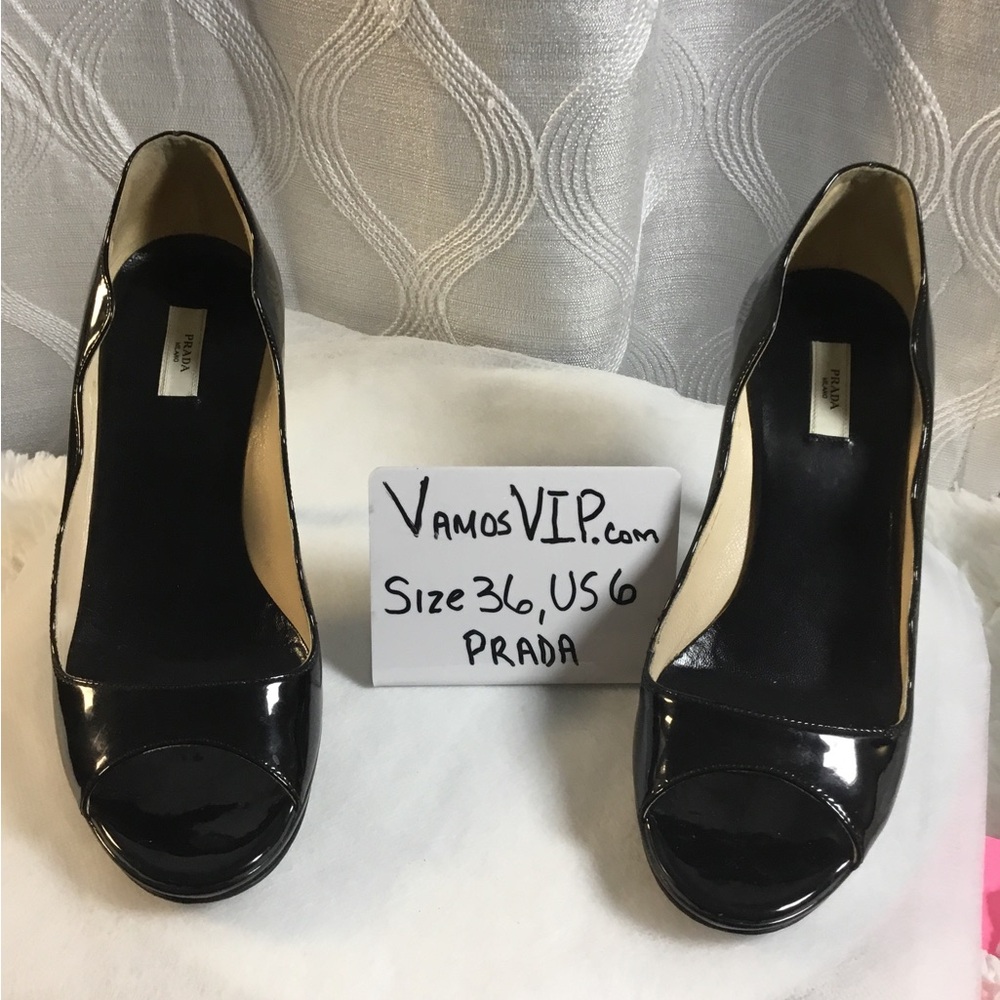 Prada Black Patent Peep-Toe Heels